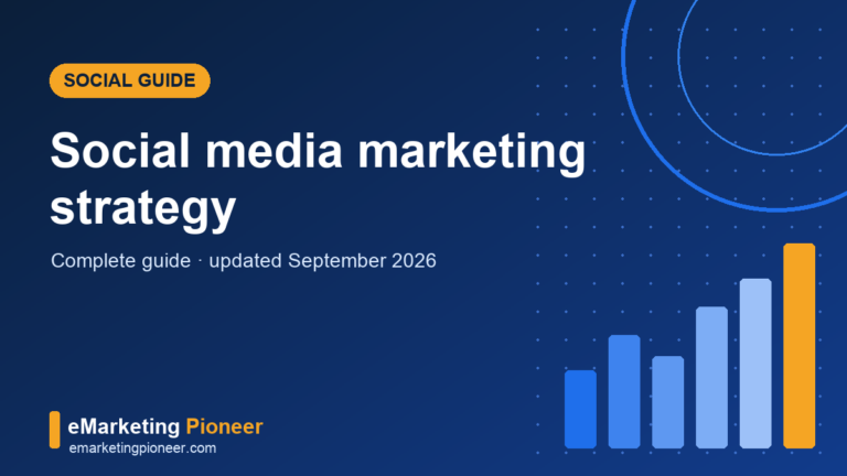 Social media marketing guide cover with platform engagement chart, eMarketing Pioneer